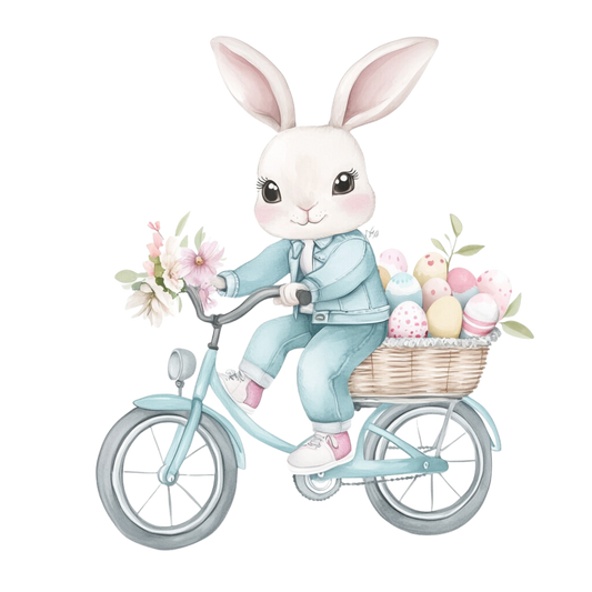 Osterhase Fahrrad Blau Bügelbild